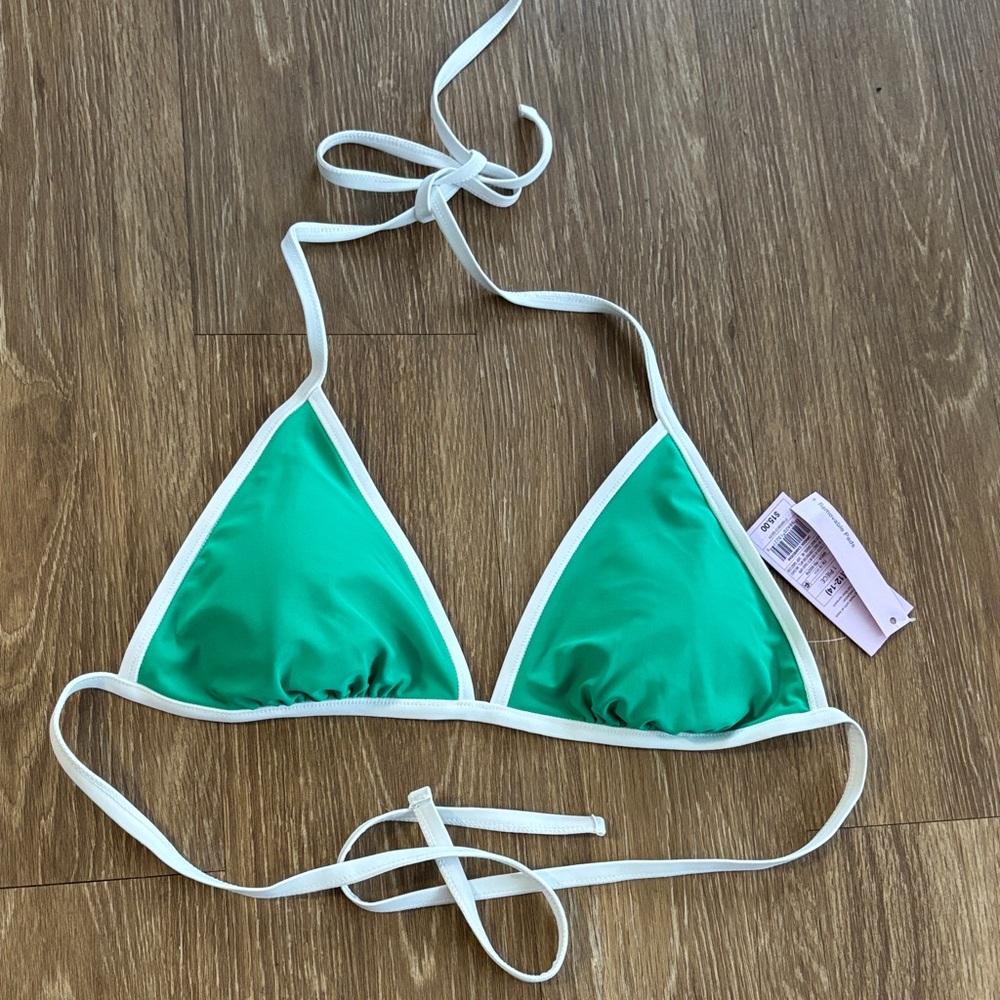 Green and White Triangle Bikini Top